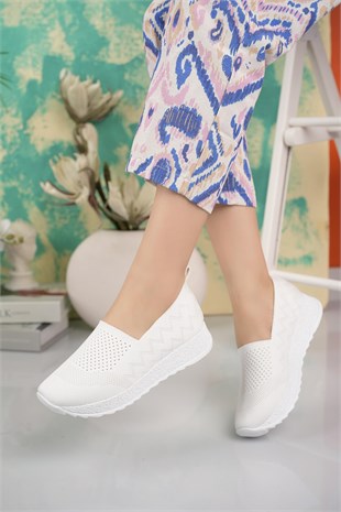 Nesil shoes Aky 055 Beyaz Triko Yazlık Kadın Ayakkabı