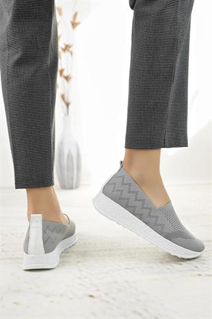 Nesil shoes Aky 055 Koyu Gri Triko Yazlık Kadın Ayakkabı