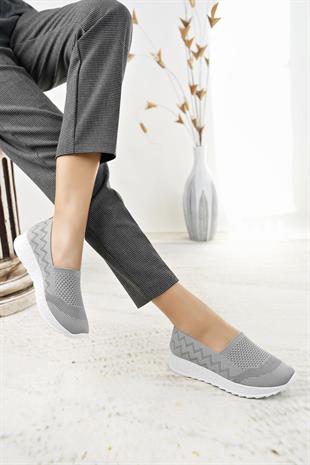 Nesil shoes Aky 055 Koyu Gri Triko Yazlık Kadın Ayakkabı