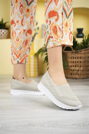 Nesil Shoes Aky 055 Krem Triko Yazlık Kadın Ayakkabı