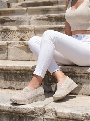 Nesil Shoes Aky 055 Krem Triko Yazlık Kadın Ayakkabı