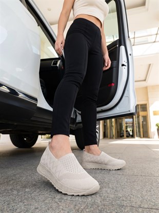 Nesil Shoes Aky 055 Krem Triko Yazlık Kadın Ayakkabı
