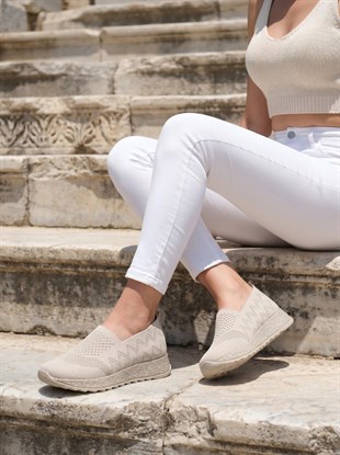 Nesil Shoes Aky 055 Krem Triko Yazlık Kadın Ayakkabı