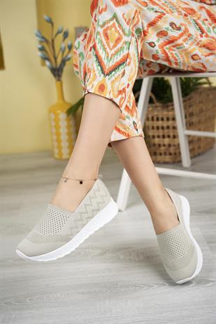 Nesil Shoes Aky 055 Krem Triko Yazlık Kadın Ayakkabı