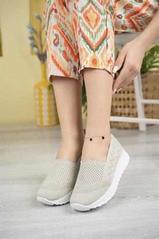 Nesil Shoes Aky 055 Krem Triko Yazlık Kadın Ayakkabı