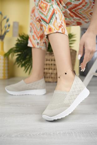 Nesil Shoes Aky 055 Krem Triko Yazlık Kadın Ayakkabı
