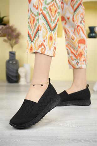 Nesil shoes Aky 055 Siyah Triko Yazlık Kadın Ayakkabı