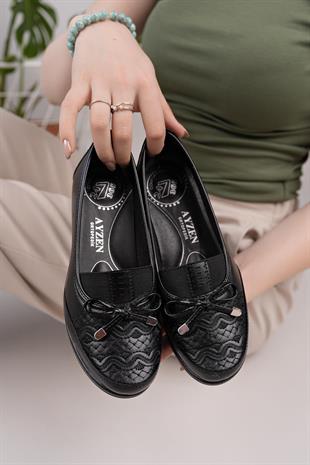 Nesil Shoes Ayzen 4020 Siyah Dolgu Topuk Kadın Ayakkabı
