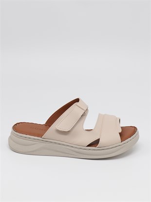 Nesil Shoes Bell 25145 Bej Anatomik Cırtlı Kadın Terlik