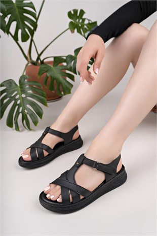 Nesil Shoes Bell 25151 Siyah Anatomik Kadın Sandalet