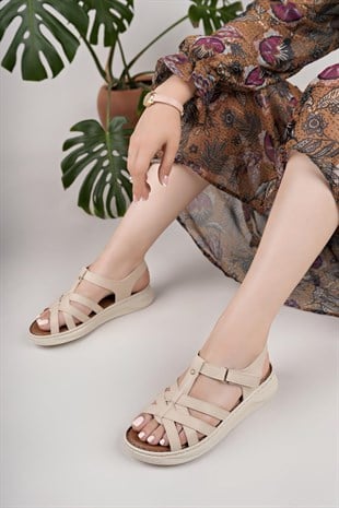 Nesil Shoes Bell 25159 Bej Anatomik Kadın Sandalet