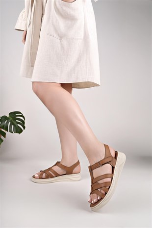 Nesil Shoes Bell 25159 Taba Anatomik Kadın Sandalet