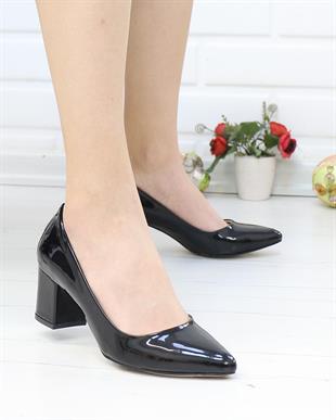 Nesil Shoes Bln 410 Siyah Rugan Günlük Topuklu Kadın Ayakkabı