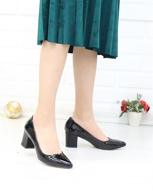 Nesil Shoes Bln 410 Siyah Rugan Günlük Topuklu Kadın Ayakkabı
