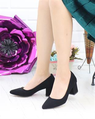 Nesil Shoes Bln 410 Siyah Süet Günlük Topuklu Kadın Ayakkabı