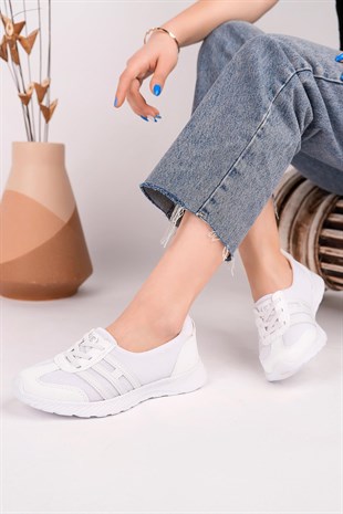 Nesil Shoes Bsea 618 Beyaz Memory Foam Kadın Yürüyüş Ayakkabısı