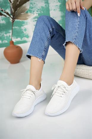 Nesil Shoes Bw 010 Beyaz Triko Örgü Kadın Sneakers