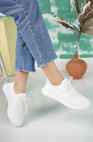 Nesil Shoes Bw 010 Beyaz Triko Örgü Kadın Sneakers