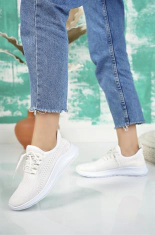 Nesil Shoes Bw 010 Beyaz Triko Örgü Kadın Sneakers