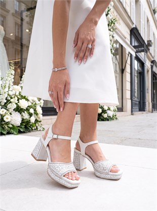 Nesil Shoes Carel 109 Sedef Taşlı Platform Kadın Sandalet