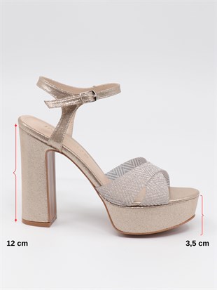 Nesil Shoes Carel 2057 Altın Simli Platform Kadın Sandalet