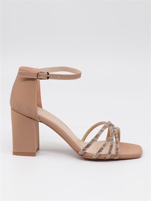 Nesil Shoes Carel 37 Nude Çapraz Taşlı Kadın Sandalet