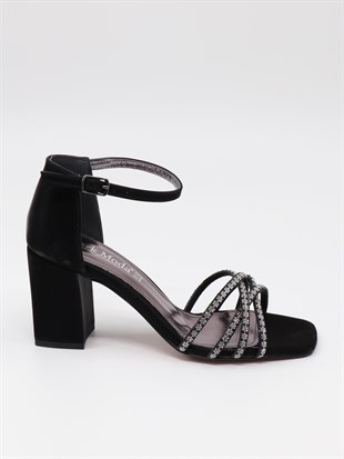 Nesil Shoes Carel 37 Siyah Çapraz Taşlı Kadın Sandalet