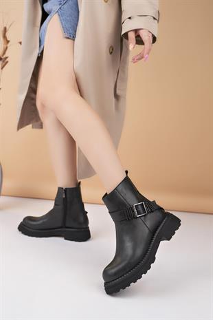 Nesil Shoes Carel 572 Siyah Toka Detay Fermuarlı Kadın Bot