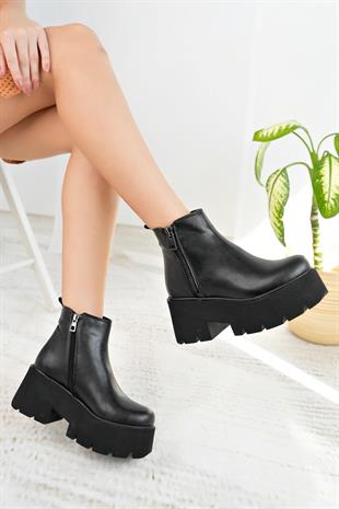 Nesil Shoes Carel 601 Siyah Platform Kadın Bot