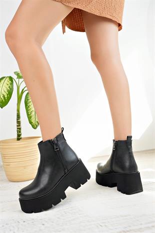 Nesil Shoes Carel 601 Siyah Platform Kadın Bot