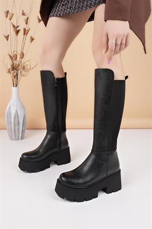 Nesil Shoes Carel 607 Siyah Strech Platform Kadın Çizme