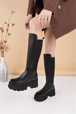 Nesil Shoes Carel 607 Siyah Strech Platform Kadın Çizme