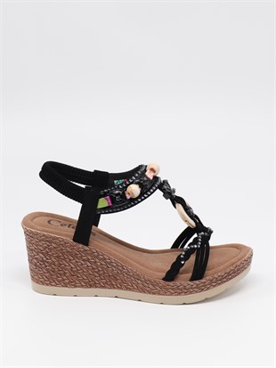 Nesil Shoes Celens 10011 Siyah Dolgu Topuk Kadın Sandalet