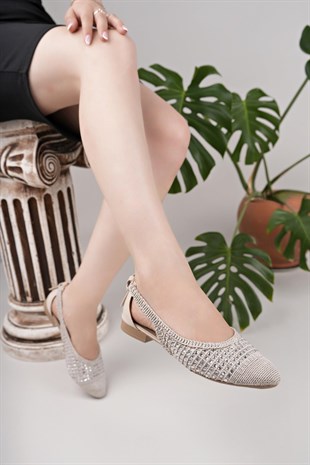Nesil Shoes Ceylan 230 Ten Taşlı Hasır Kadın Babet