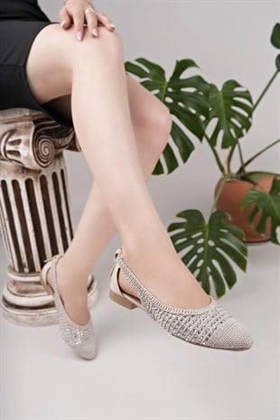 Nesil Shoes Ceylan 230 Ten Taşlı Hasır Kadın Babet