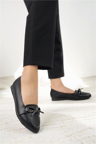 Nesil Shoes Ceylan 3042 Siyah Taşlı Kadın Babet