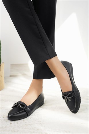 Nesil Shoes Ceylan 3042 Siyah Taşlı Kadın Babet