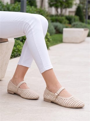 Nesil Shoes Ceylan 3501 Ten Hasır Örgü Kadın Babet