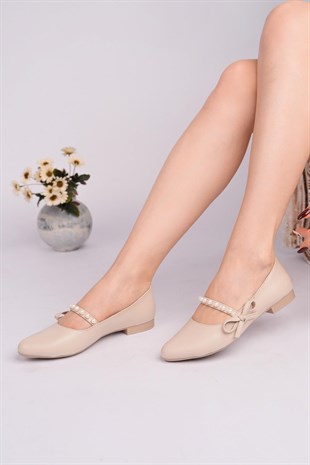 Nesil Shoes Ceylan 360 Ten İnci Detaylı  Kadın Babet
