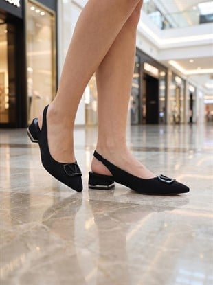Nesil Shoes Ceylan 801 Siyah Saten Tokalı Kadın Sandalet