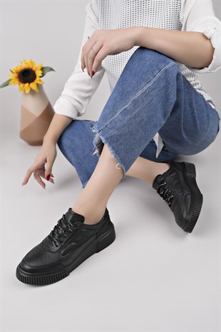 Nesil Shoes Comfo 100 Siyah Hakiki Soft Deri Kadın Sneakers