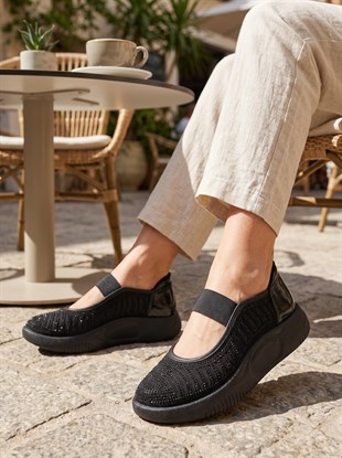 Nesil Shoes Conf 212 Siyah Taşlı Anatomik Kadın Sneakers