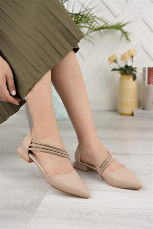 Nesil Shoes Desca 557 Ten Yanı Açık Taş Detaylı Kadın Ayakkabı
