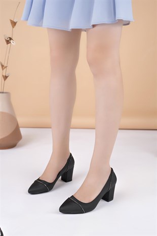 Nesil Shoes Desca 663 Siyah Virgin Topuklu Kadın Ayakkabı