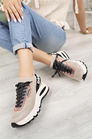 Nesil Shoes Disq 6060 Bej Triko Kadın Sneakers