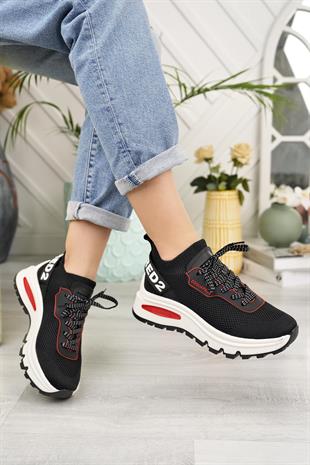 Nesil Shoes Disq 6060 Siyah Triko Kadın Sneakers