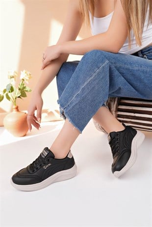 Nesil Shoes Dvm 063 Siyah Bej Memory Foam Kadın Sneakers