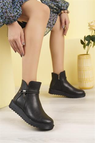 Nesil Shoes Dvm 1001 Siyah Kadın Fermuarlı Kışlık Bot