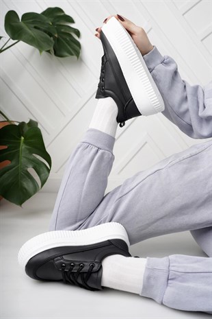 Nesil Shoes Dvm 1010 Siyah Beyaz Kalın Taban Kadın Sneakers