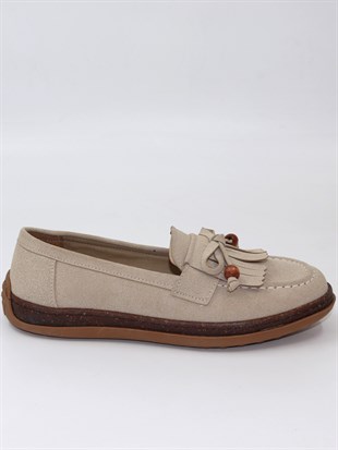 Nesil Shoes Dvm 2001 Bej Süet Püsküllü Kadın Ayakkabı